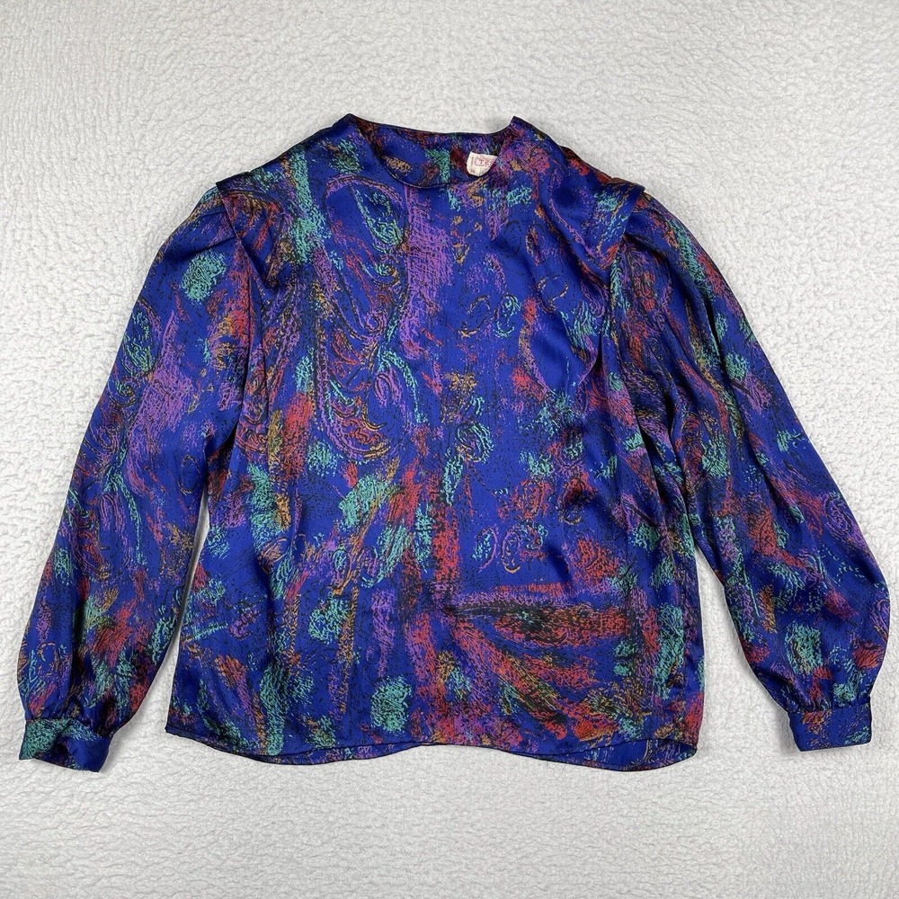 Tess Shirt Womens 16 Blue Blouse Vintage Artsy Career Office‎ Art to Wear Work
